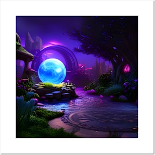 Neon Blue Orb Posters and Art